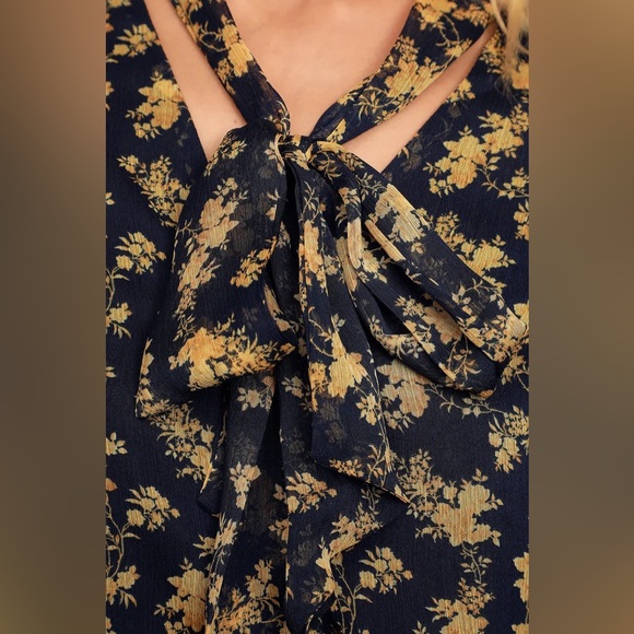Lulus Lanae Navy Blue and Yellow Floral Print Button-Up Top - Picture 5 of 7